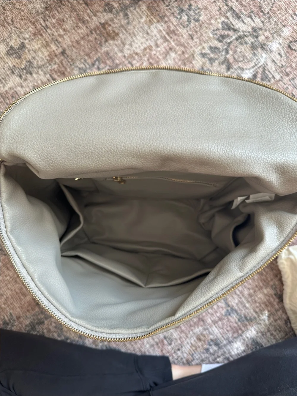 Fawn Design Light Grey Baby Bag Backpack with Gold Hardware